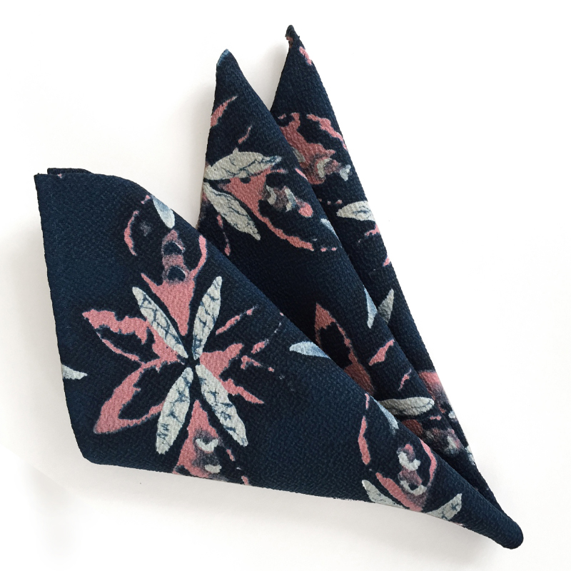 Floral-leaf pattern. Chirimen pocket square
