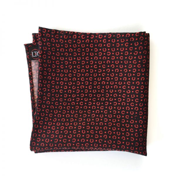 Red on black dot vintage Japanese silk pocket square