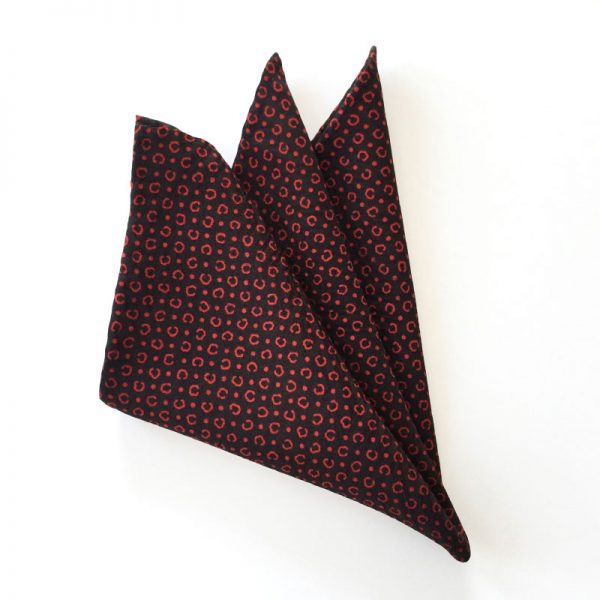 Red on black dot vintage Japanese silk pocket square
